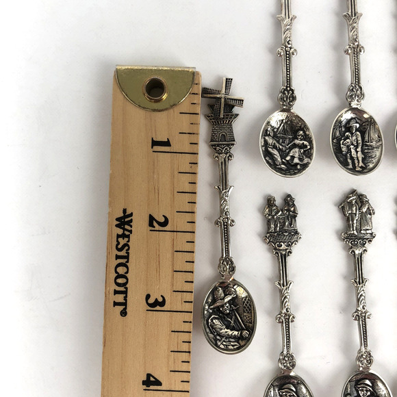 VTG Set of 9 Ornate Demitasse Spoons Figural Repousse Holland S AN 90 - Picture 3 of 9